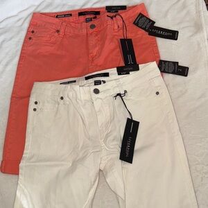 Liverpool Men's Slim Jeans in Coral and Off-White 12”